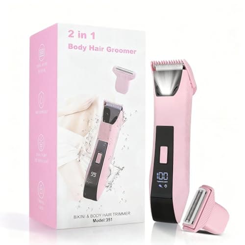 2-in-1 Bikini Trimmer for Women - Electric Razor & Pubic Hair Shaver with LED Light & Display, IPX7 Waterproof, USB-C Fast Charge, Travel Lock, Ceramic Blades for Body/Underarm/Leg, Painless Grooming - Image 1