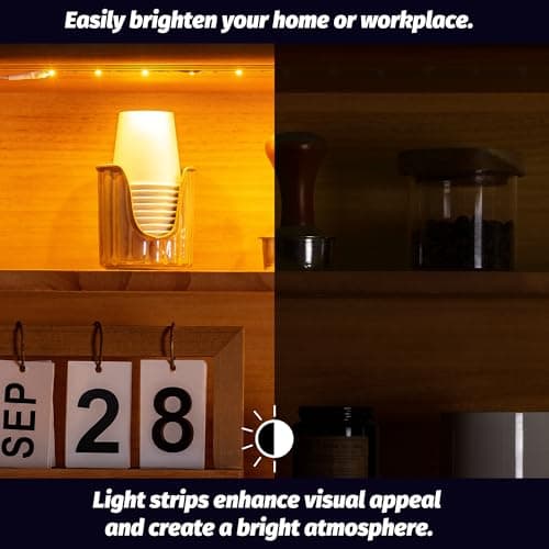 Noevany Battery Powered Under Cabinet Lighting, Wireless LED Strip Lights for Kitchen Under Cabinet Shelves Under Counter Closet Cordless Click Light (Warm White, 3 Pack) - Thumbnail 5