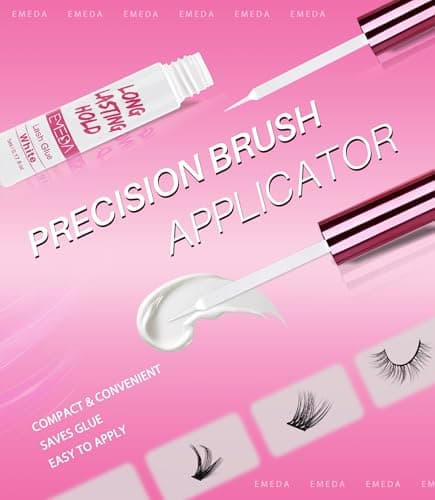 EMEDA 5 Day Strong Hold Lash Glue, Hypoallergenic Waterproof Eyelash Adhesive for Strip Lashes & Lash Clusters, Quick Dry Gentle Formula, Long Lasting Lash Glue with Precision Brush Applicator (White) - Thumbnail 6