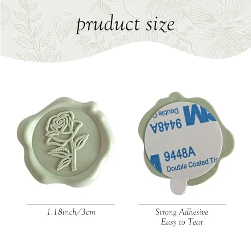 Pilloze 50 Pcs Adhesive Green Rose Wax Seal Stickers, Adhesive and Easy to Use Green Rose Envelope Stickers, Rose Seal for Wedding Invitation or Envelopes, Scrapbooking - Thumbnail 2