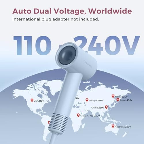 Lecomely Dual Voltage Hair Dryer for Worldwide Travel, High-Speed Blow Dryer for 5X Faster Drying, 200M Negative Ions, Portable Travel Dryer for Salon Results at Home & Abroad (Blue) - Thumbnail 2