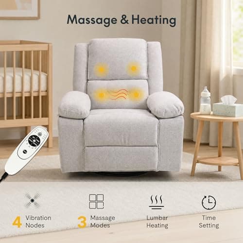 FLEXISPOT Swivel Rocker Recliner Chair for Adults, Massage Recliner Rocking Chair Nursery, 360° Swivel Nursery Glider for Living Room Bedroom, Beige (XRC2) - Thumbnail 5