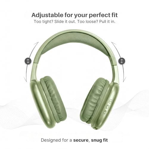 iJoy Ultra Wireless Over-Ear Bluetooth Headphones with Mic, Bluetooth Headset with Backup Wire & SD Slot, Wireless Headphones for Work, School & Gym (Green) - Thumbnail 5