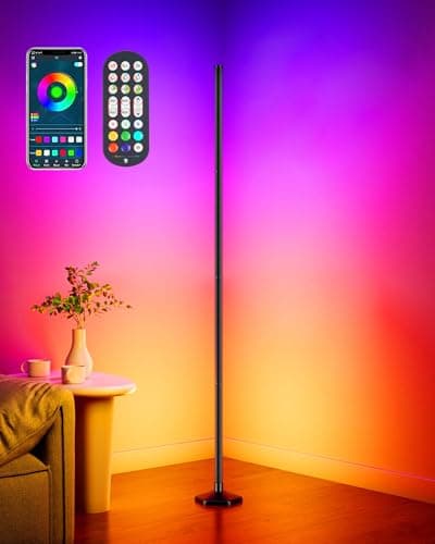 Smart RGB LED Corner Floor Lamp with App and Remote Control, 65" Color Changing Standing Lamp with Music Sync and 16 Million DIY Colors, Modern Floor Lamps for Bedroom Living Room Gaming Rooms - Image 1