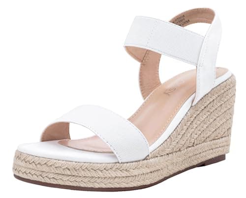Jeossy Women's Espadrille Wedge White Sandals Comfortable Platform 3.5 Inch Wedges Heel with Arch Support, Summer 8801 Sandals for Beach, Wedding, Casual & Dressy Wear, Size 10(DJY8801 White 10) - Image 1