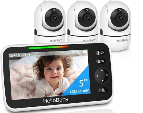 HelloBaby 5" Screen Baby Monitor with 3 Cameras - No WiFi HB6550 Video Baby Monitor, 1000ft Long Range, ECO, 26 Hour Battery, Pan-Tilt-Zoom Night Vision, Temperature Sensor & 2-Way Audio, 8 Lullabies - Image 1