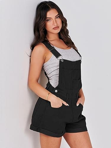ANRABESS Overalls for Women Denim Shorts Overalls 2026 Summer Casual Loose Fit Adjustable Rompers Jean jumpsuit Bib Shortalls Black X-Small - Thumbnail 4
