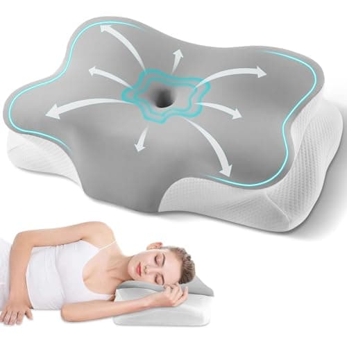 Cervical Neck Pillow, Ergonomic Side Sleeper Pillow for Neck Support, Cooling Memory Foam Pillows for Sleeping, Contour Orthopedic Bed Pillows for Side Back Stomach Sleepers (Grey)