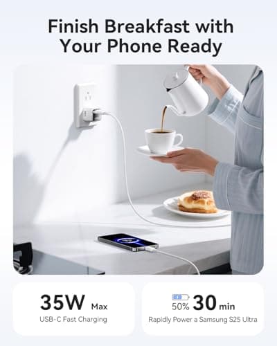 Kuulaa USB C Charger Block 35W iPhone Charger Fast Charging GaN PPS Compact Wall Chargers Block, USB-C Power Adapter for iPhone 16/15/14/13, Galaxy S25/S24/S23 (White) - Thumbnail 4