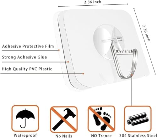 Strjobaili Adhesive Wall Hooks for Hanging Heavy Duty Towel Coat Hooks Waterproof Transparent Hook for Bathroom Shower Kitchen Keys Door Outdoor Home Improvement Utility Hook 10 Pack - Thumbnail 5