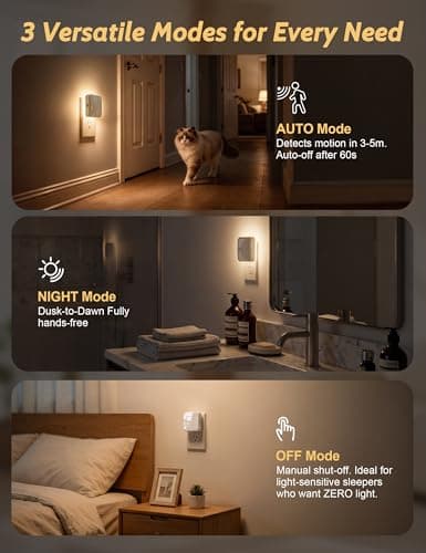 Sujeet Plug-in LED Night Light with Motion Sensor & Dusk to Dawn, 3 Color Temperatures (1800K/2700K/5700K), 5 Preset Brightness Levels, Backlit Design, 1-80LM Dimmable for Kids Bedroom, Hallway 4 Pack - Thumbnail 4