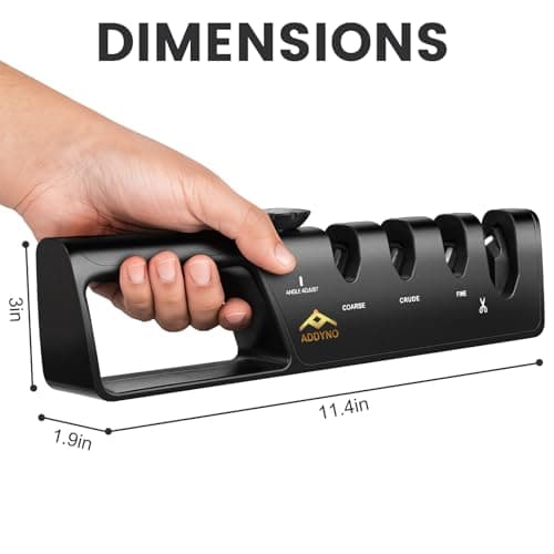 ADDYNO 4-in-1 Knife Sharpener with Angle Guide, Adjustable Edge,3-Stage Coarse–Sharpen–Fine + Scissors Slot, Non-Slip Base & Ergonomic Handle for Kitchen Knives,Square Black - Thumbnail 2