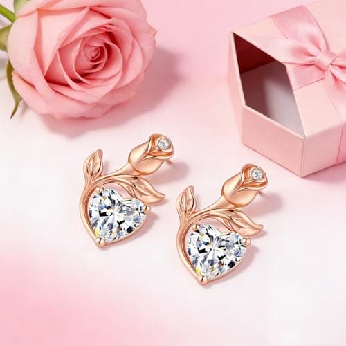JACUPO Rose Heart Necklace and Earrings Set (Necklace 1.2CT / Earrings 0.8CT) Moissanite/Lab-Grown Sapphire/Ruby Options S925 Sterling Silver 18K White Gold Plated Engraved "I LOVE YOU" Perfect Engagement Gift for Girlfriend Wife (Moissanite Rose Gold) - Thumbnail 5