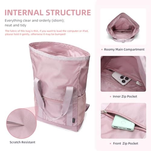 GOLF QUALITY Foldable Convertible Tote Backpack Lightweight Versatile Nylon Daypack for Women Work Leisure Travel,Berry Pink - Thumbnail 3