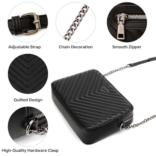 Goinsound Crossbody Purses for Women Designer Crossbody bags Small Shoulder Bags with Chain Strap Quilted Purses Black - Thumbnail 5