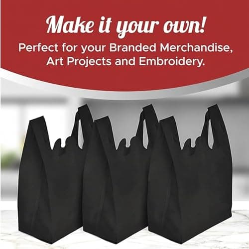 Simply Cool Reusable Grocery Bags Eco-Friendly T-Shirt Shopping Bags 21.5”x12.2”x7.2” Durable Recyclable Shopping Bags Washable, Foldable, Portable Tote Bags Bulk (300 Pack, Black) - Thumbnail 4