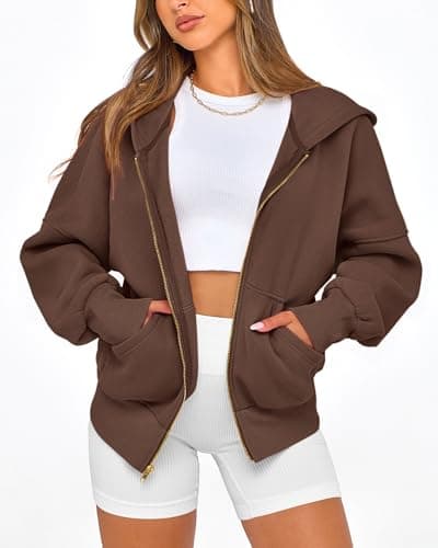 BTFBM Hoodies For Women Spring Clothing 2026 Long Sleeve Zip Up Fleece Fashion Sweatshirts Jacket Y2K Hoodie Fall Fashion(Dark Coffee, Medium) - Thumbnail 5