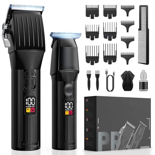 Cordless Hair Clippers for Men Beard Trimmers Kit with LED Display Rechargeable Haircut Grooming Shaver Gift for Men Women Barber Kids (Black) - Image 1