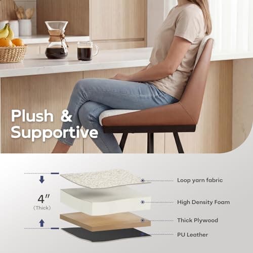 Ollega Bar Stools Set of 4, 26" Counter Height Bar Stools, Upholstered Swivel Barstools with Backs, Loop Yarn Fabric&Pu Leather, Metal Legs for Kitchen Island, Beige&Brown - Thumbnail 4