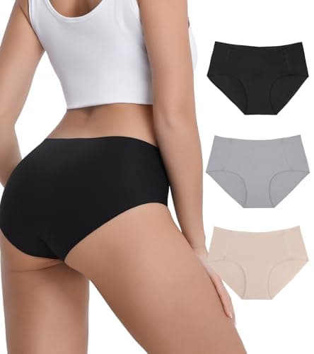 OWNFUN No Show Underwear Laser Cut Seamless Panties for Women Mid Rise Invisible Underwear for Leggings with Modal Crotch, 3-Pack - Image 1