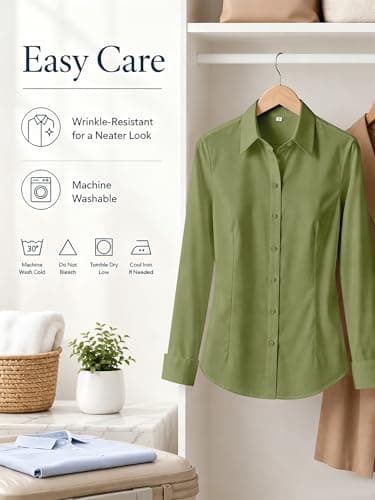 BBIBBI Women's Blouses & Button-Down Shirts for Women Business Casual Womens Work Tops Long Sleeve Button Down Moss Green Size XS - Thumbnail 6