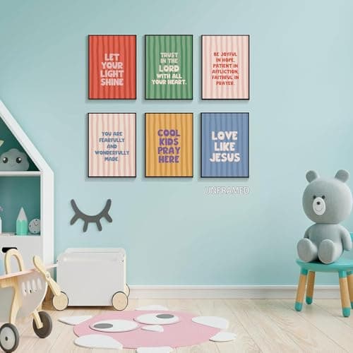 AHYARTLT 6Pcs Christian Bible Verses Wall Art Prints Cute Colorful Kids Scriptures Wall Decor Pictures Religious Inspirational Quotes Posters for Boys Girls Bedroom Decoration Unframed 8x10in - Thumbnail 5