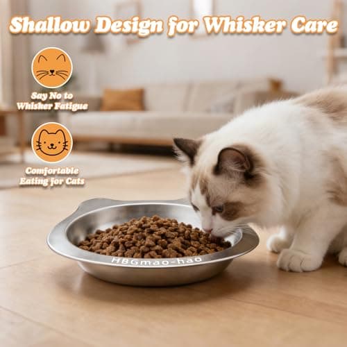 HBGmao-hao Stainless Steel Cat Food Bowls 2 Pcs 7.1 Inch, Heavy Duty Double Wall Insulated, Whisker-Friendly Shallow Dishes for Food and Water, Cats Small Dogs (01siliver) - Thumbnail 3