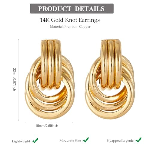 14K Gold Earrings for Women Trendy Gold Knot Earrings Chunky Knotted Drop Dangle Earring Statement Jewelry - Thumbnail 6