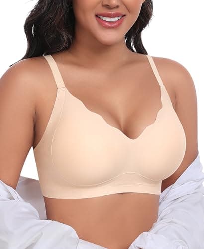 Ganado Scalloped Wireless Bras for Women Seamless No Underwire Bra Full Coverage Padded Comfortable Bralettes (Nude, 3X-Large) - Image 1