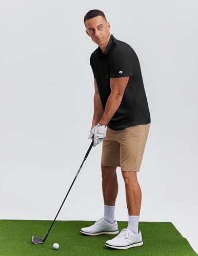 PINSPARK Moisture Wicking Polo Shirts for Men Quick Dry Golf Shirt Workout Tennis Polos Shirt Summer Collared Shirts Big 2XL Black - Thumbnail 3