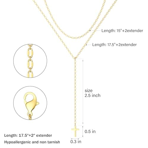 Moodear Layered Cross Necklace for Women - Trendy 14K Gold Plated Long Cross Pendant Lariat Y Lip Choker Chain Necklaces for Women Non Tarnish Religious Jewelry Gifts - Thumbnail 5