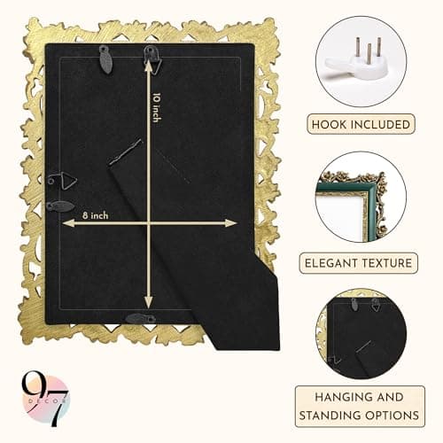 97 Decor Vintage Picture Frame 8x10 - Gold And Blue 8x10 Picture Frame, Elegant Antique Frames 8 X 10 With Glass Front, Fancy Ornate Frame 8x 10 For Photo Display Tabletop And Wall Mounting, - Thumbnail 4