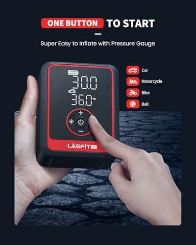 LASFIT Tire Inflator Portable Air Compressor, CR1 Pro Cordless Tire Air Pump with 7800mAh Battery & 150PSI Digital Pressure Gauge, Auto Shutoff Fast Inflation Tire Pump for Car Motorcycle Bike Balls - Thumbnail 4