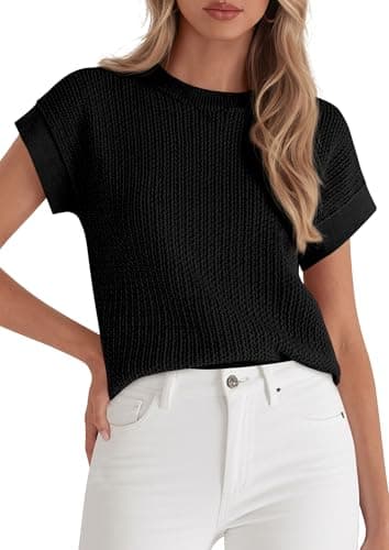 PRETTYGARDEN Women's 2026 Spring Fashion Sweater Vest Business Casual Crochet Tops Cap Sleeve Knit Shirt Beach Summer Outfits (Black,Small) - Image 1