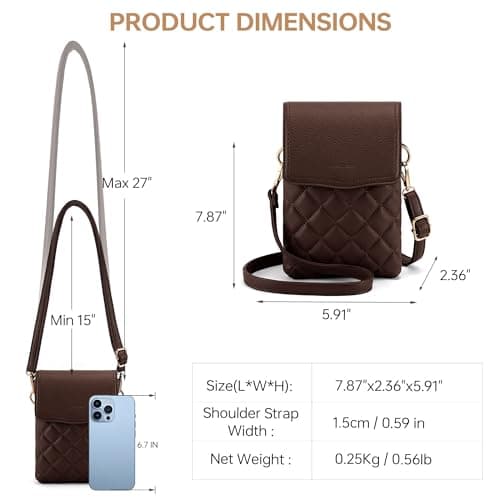 Goinsound Crossbody Phone Purse Quilted Cell Phone Crossbody Bag with RFID Blocking Card Slots Dark Brown - Thumbnail 5