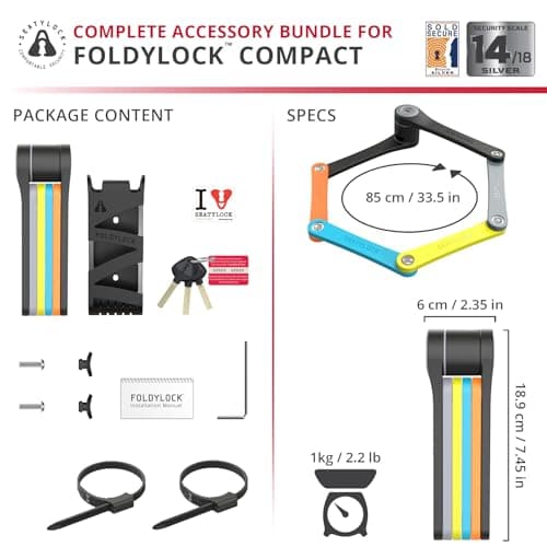 Seatylock FoldyLock Compact Folding Bike Lock - Award Winning Patented Lightweight High Security Bicycle Lock - Heavy Duty Anti Theft Smart Secure Guard with Keys & Case for Bikes or Scooters - Thumbnail 6