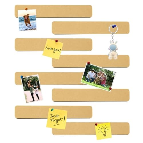 HULAVO 8Pcs Rectangle Felt Cork Board Bar Strips with 35 Pushpins, Self-Adhesive Bulletin Board Strips for Office School Home Wall Decor Stickers Memos Schedules Photos Display -Deep Camel