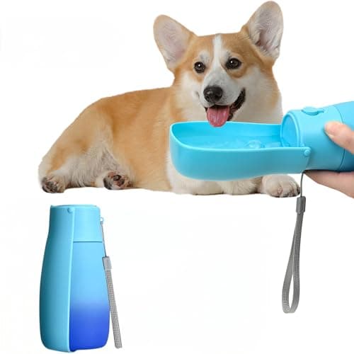 VEPOUYU Dog Water Bottle, Travel Puppy Water Bowl, Leak Proof Portable Puppy Water Dispenser, Foldable Dog Water Bottle for for Pets Outdoor Walking, Hiking, Travel, Food Grade Plastic - 10oz Blue