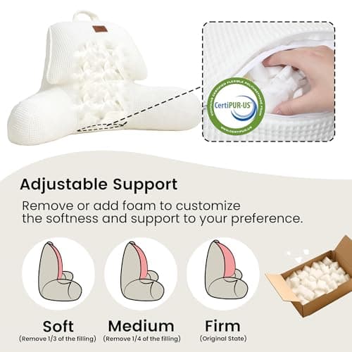 Amélie Home Premium Cooling Waffle Reading Pillow, Qmax>0.37 Ergonomic Backrest Support with Pocket & Handle, Breathable Lounging Pillow for Bed Sofa Floor Summer, 17 Inches, Ivory - Thumbnail 4