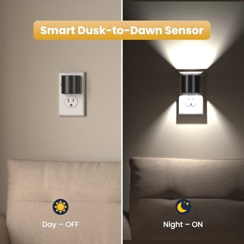 Night Light, Night Lights Plug into Wall, 2 Pack, Dim LED Nightlight with Dusk to Dawn Sensor, 5000K Daylight White Dimmable Plug in Night Light, Up & Down Lighting for Bedroom, Bathroom, Hallway - Thumbnail 3