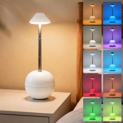 UMLAEN Rechargeable LED Table Light, Tumbler Cordless Table Lamp with 3 Colors & 7 RGB Stepless Dimmable Touch Control Lamps for Patio Restaurant Dining Home Bars (White) - Image 1