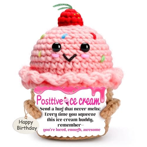 MLZTINGR Happy Birthday Gift for Women – Handmade Crochet Ice Cream Plush, Cute Knitted Present for Mom, Daughter & Girlfriend – Positive Decorative Gift for Christmas or Home Décor - Image 1