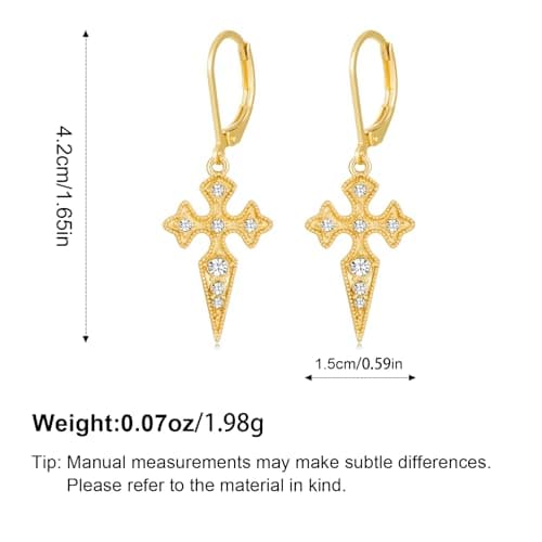 FILMOON Gold Plated Cross Dangle Earrings Religious Leverback Earrings for Women Men Vintage Style Jewelry - Thumbnail 6