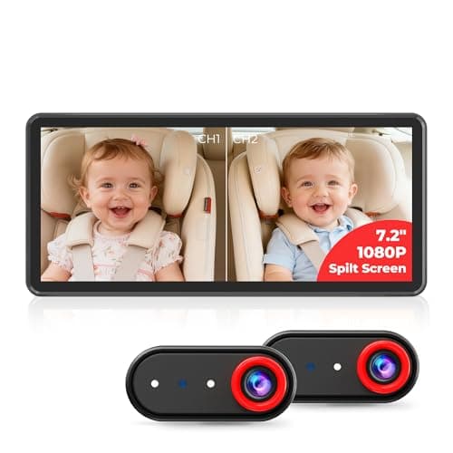 LUCKVIEW BM5PRO Double Car Camera for 2 Baby，7.2" 1080P Split Screen with IR Night Vision, Real-Time Monitoring Baby Car Camera,Easy Install, Family Travel Companion for Kids & Pets