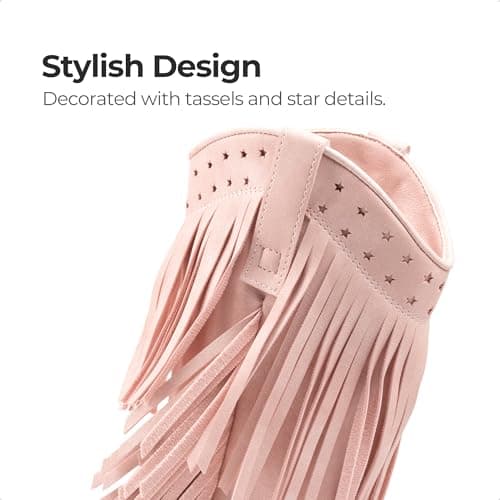 DREAM PAIRS Girls Cowboy Boots with Tassel Fringe Cowgirl Boots Kids Western Boots Stylish & Comfortable,Size 12 Little Kid,Pink,KKUMMB2508 - Thumbnail 4