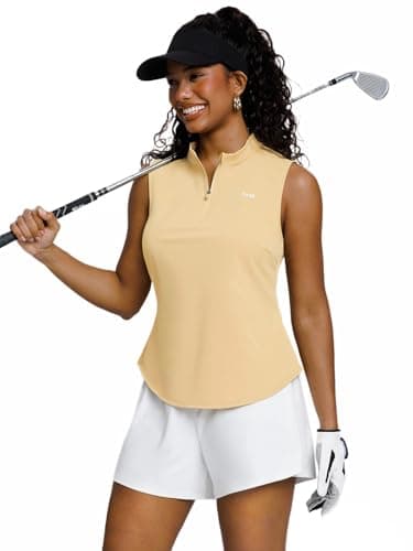 BRXL Women's Sleeveless Golf Shirts 1/4 Zip Tennis Polo Collared UPF Athletic Workout Tank Tops Quick Dry Lightweight Yellow - Image 1
