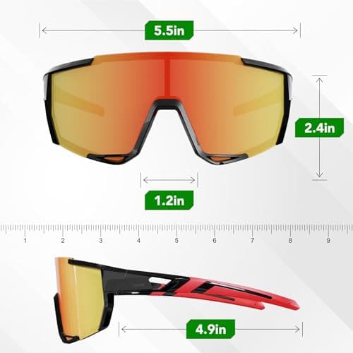 LANSWEE Polarized Sunglasses for Men, Sport Sunglasses Men,UV400 Protection for Running Fishing Driving Baseball Cycling，Bright Black/Red - Thumbnail 3