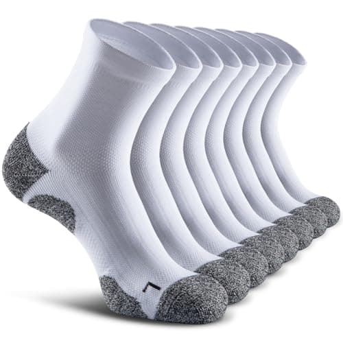 SITOISBE Quarter Compression Socks for Men Women, Cushioned Running Hiking Socks, Large, White (8 Pairs) - Image 1