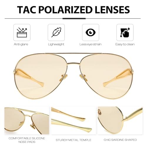 DreamCalf 2 Pack Gold Aviator Sunglasses for Women Polarized Trendy Designer Sun Glasses Metal Temples 2025 Fashion Shades - Thumbnail 4