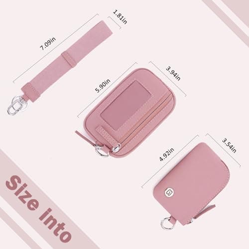 POIUGOYA Keychain Wristlet Wallet,Dual Pouch Wristlet Portable,Nylon RFID Coin Purse Small Wallet with key ring,ID Window - Thumbnail 3